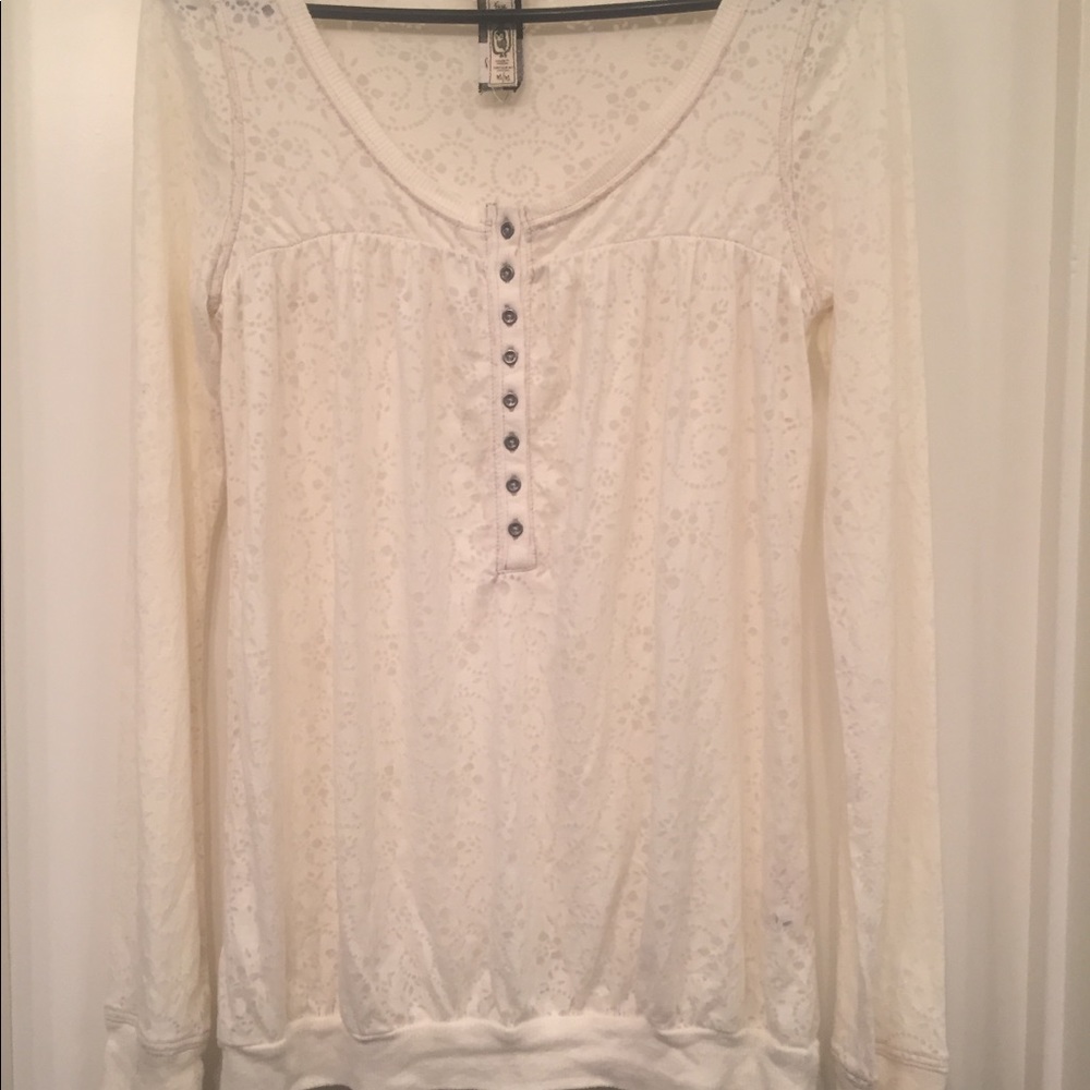 Free People Sheer Flower Long Sleeve Top